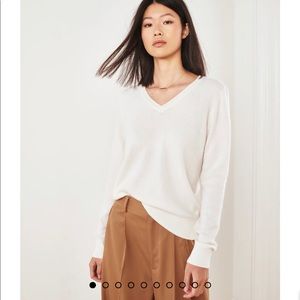 Quince Mongolian Cashmere V-Neck Sweater in Ivory